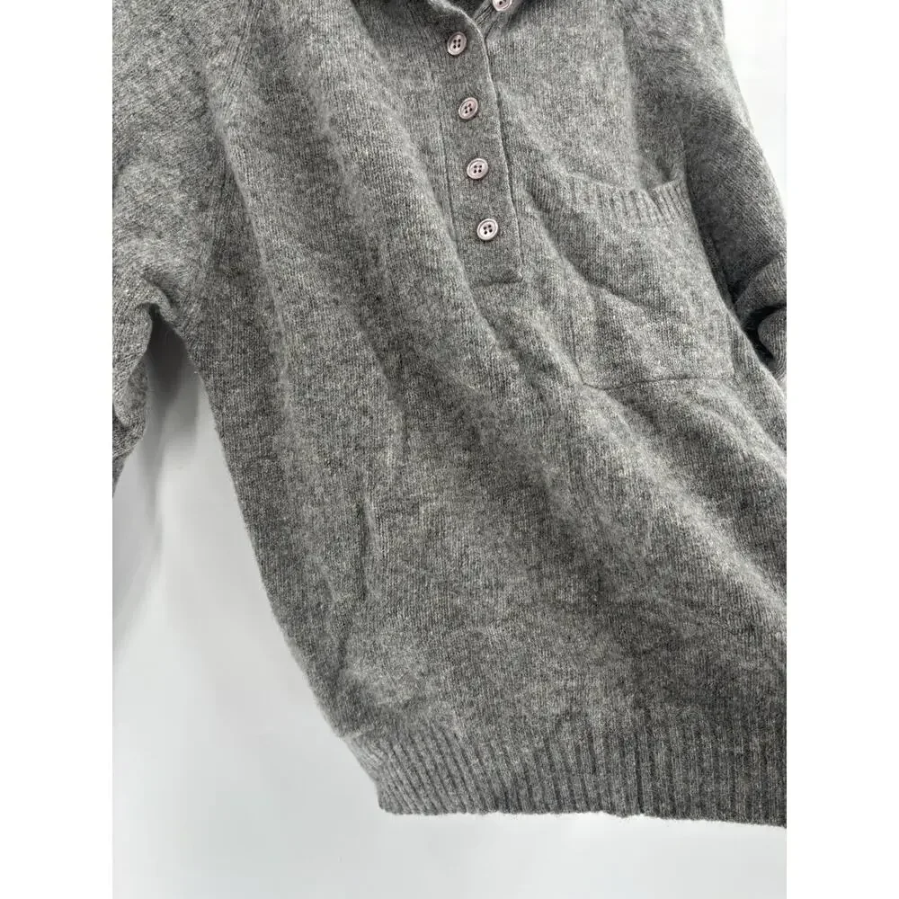 White Wheeler & Martha Sweater Womens Medium Gray Wool Rabbit Hair 1/4 Button